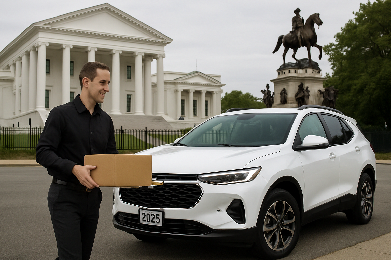 Profession courier picking up at the Virginia Capital in Richmond