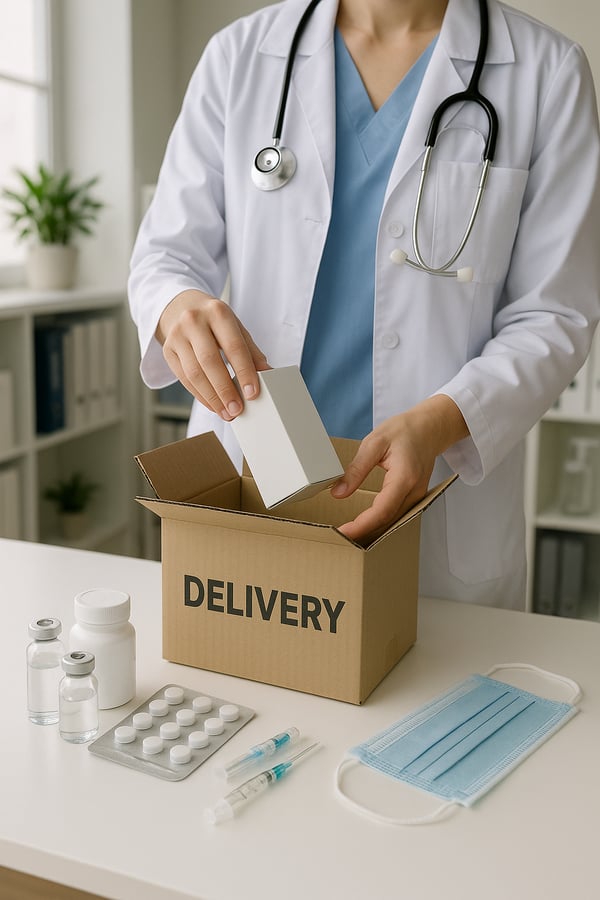 Webp format image that represent medical deliveries Person preparing to ship medical goods in a medical office-1