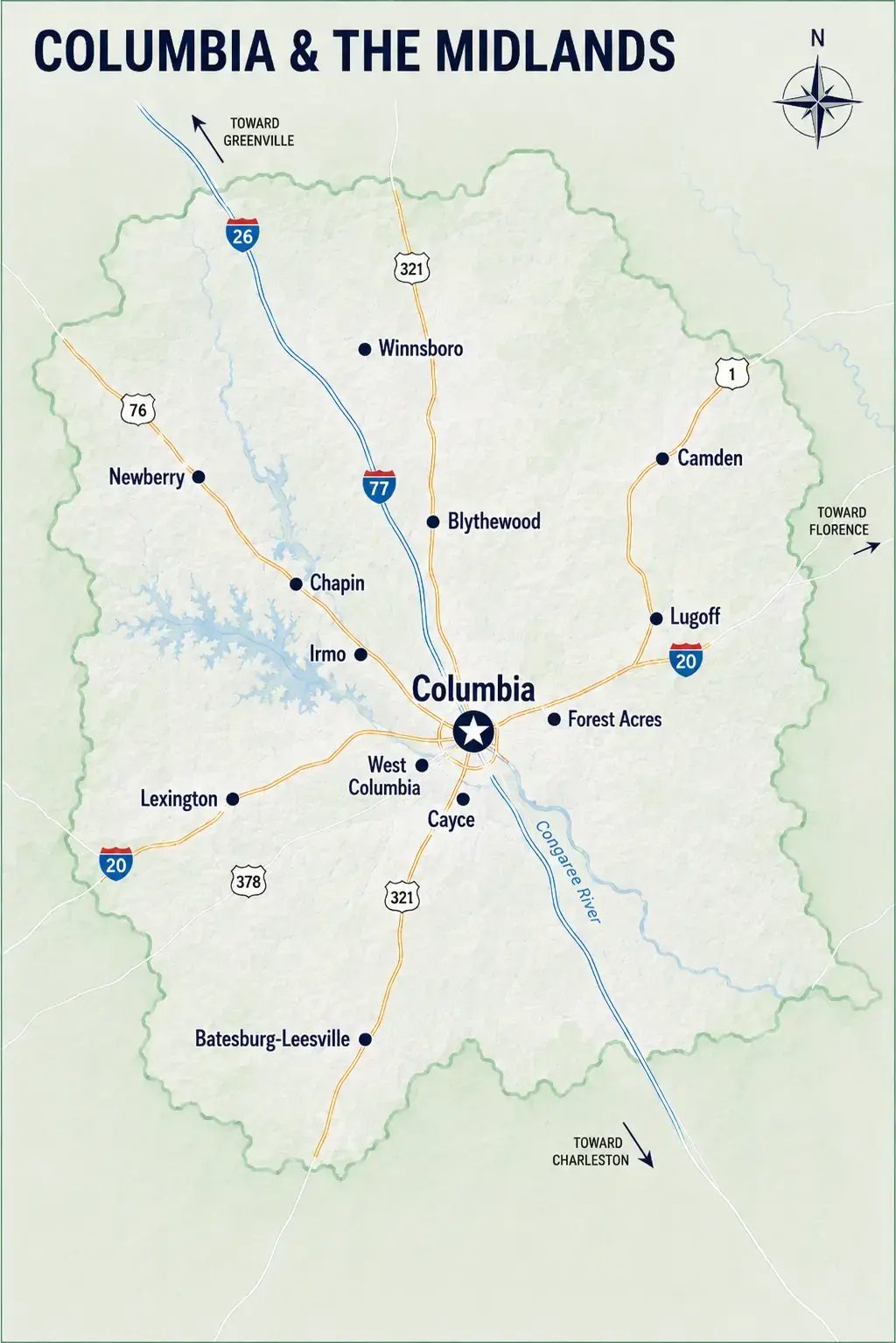 Columbia and midlands map
