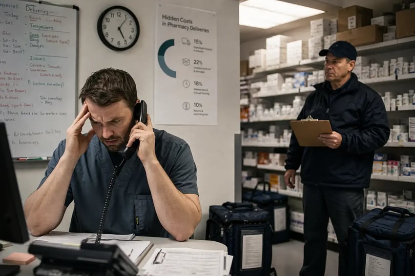 Pharmacy staff managing delivery operations