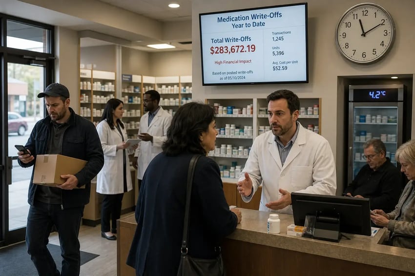Pharmacy operations and patient care at dusk