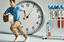 cartoon of man running with box in front of clock