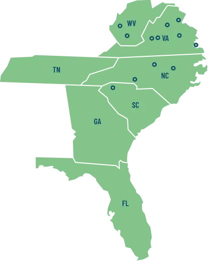 Map of states where GO2 offers delivery services